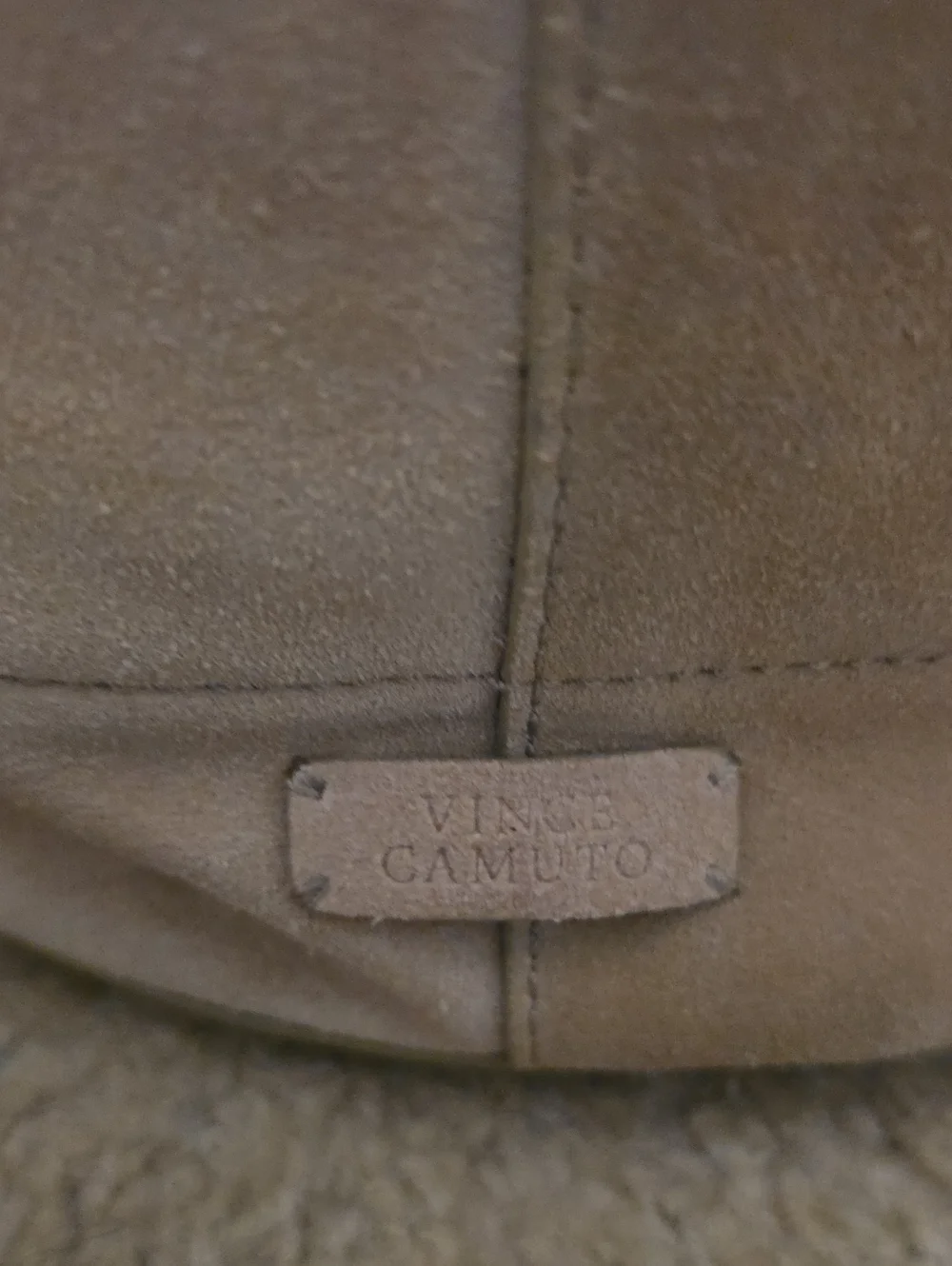 Vince Camuto Taupe Woven Bucket Bag with Drawstring